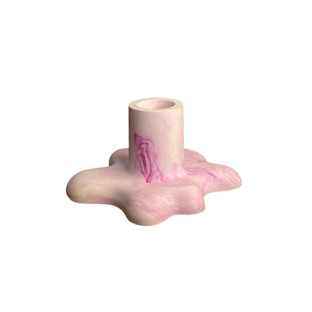 Pembe Mermer Efektli Beton Şamdan